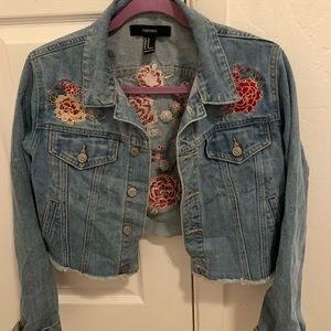 Floral Embroidered Jean Jacket Medium